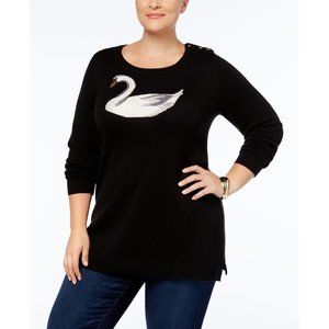 NWT Womens Plus Size 2X Charter Club Black Sequin Swan Graphic Sweater